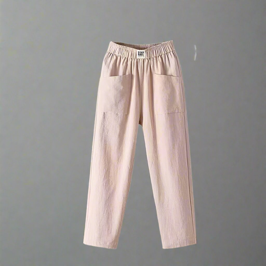 Feline - Casual cotton linen trousers with elastic waistband