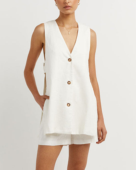 Fiona - Chic Sleeveless Button-Up Ensemble