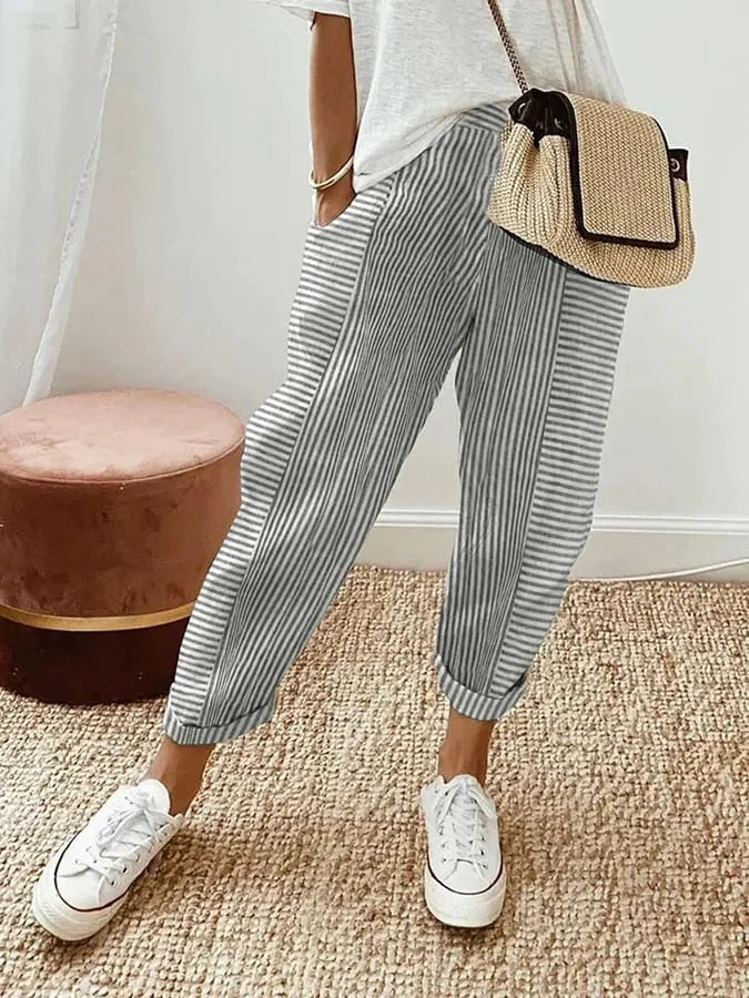 Cajsa - Striped Cotton Trousers