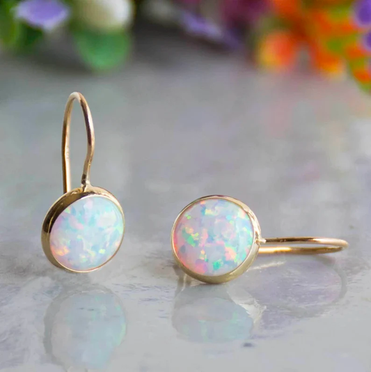 Vintage gold and white opal earrings