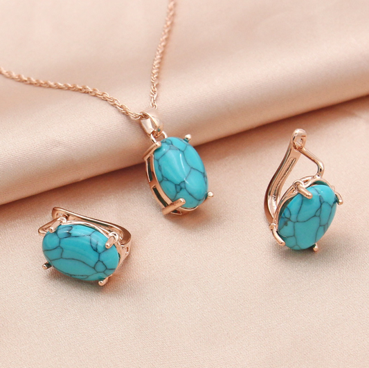 Vintage earrings + necklace with turquoise stone