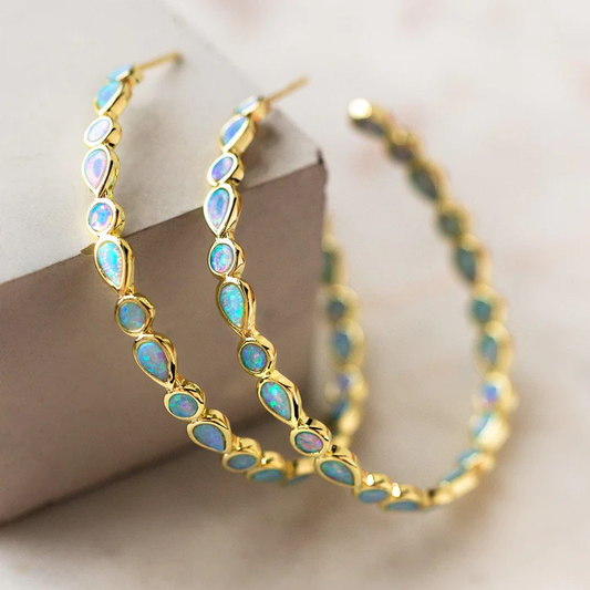 Vintage Opal Gold Circle Earrings