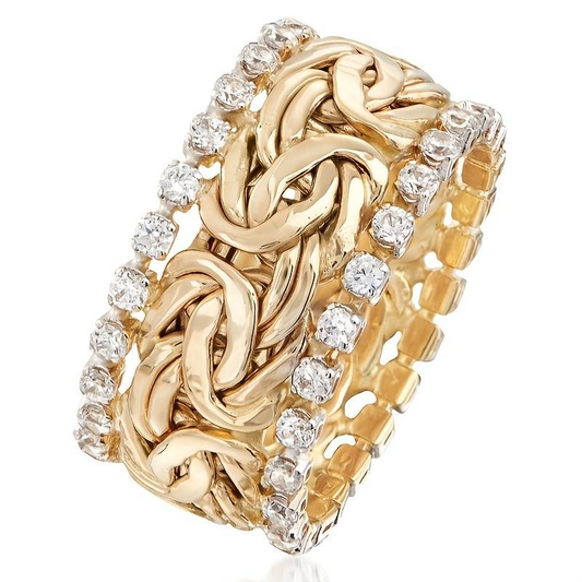 Vintage woven ring in golden zirconium