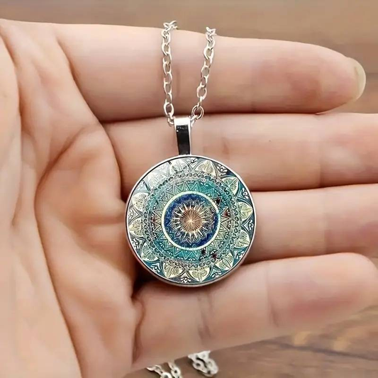 Vintage Round Blue Mandala Necklace