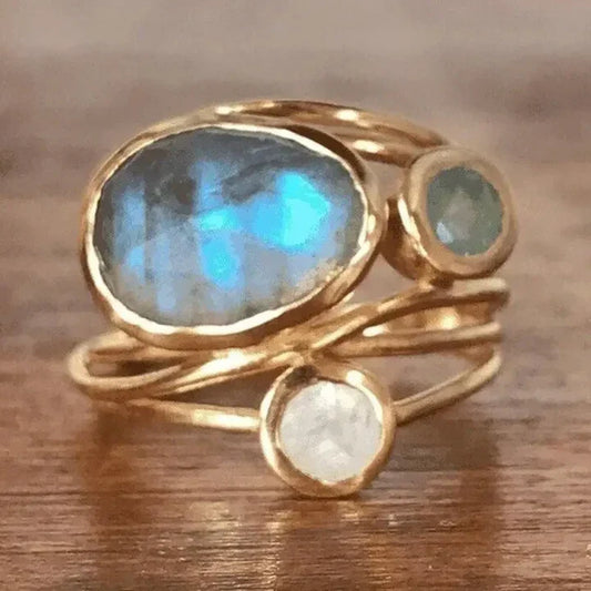 Vintage ring with inlaid blue moonstone