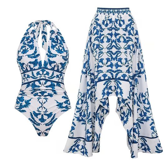 Jade - Variety Wearing Ways Lace Up Printed One Piece Swimsuit Set