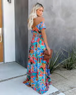 Lovi - Plant Print Ruched Maxi Dress