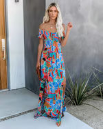 Lovi - Plant Print Ruched Maxi Dress