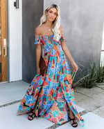 Lovi - Plant Print Ruched Maxi Dress