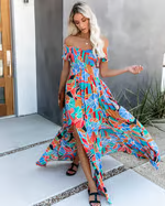Lovi - Plant Print Ruched Maxi Dress