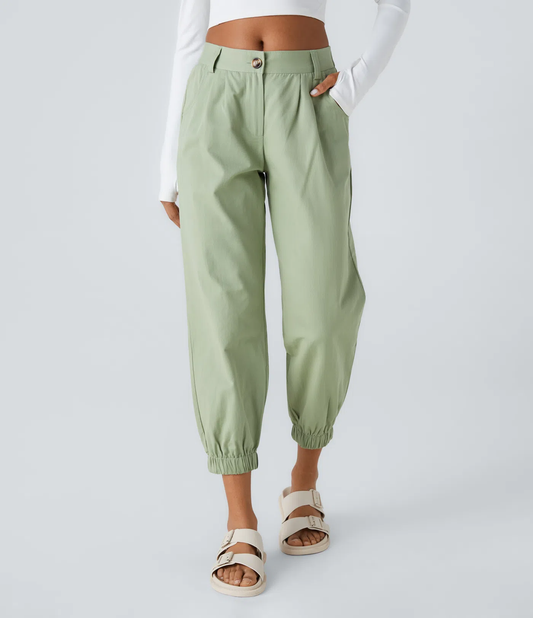 Moore - Mid Rise Button Zipper Side Pocket Casual Cotton Joggers