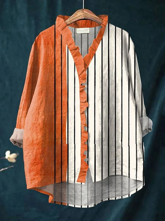 Garla - Women's Vintage Abstract Geometry Art Print Casual Cotton And Linen 3/4 Sleeve Shirt