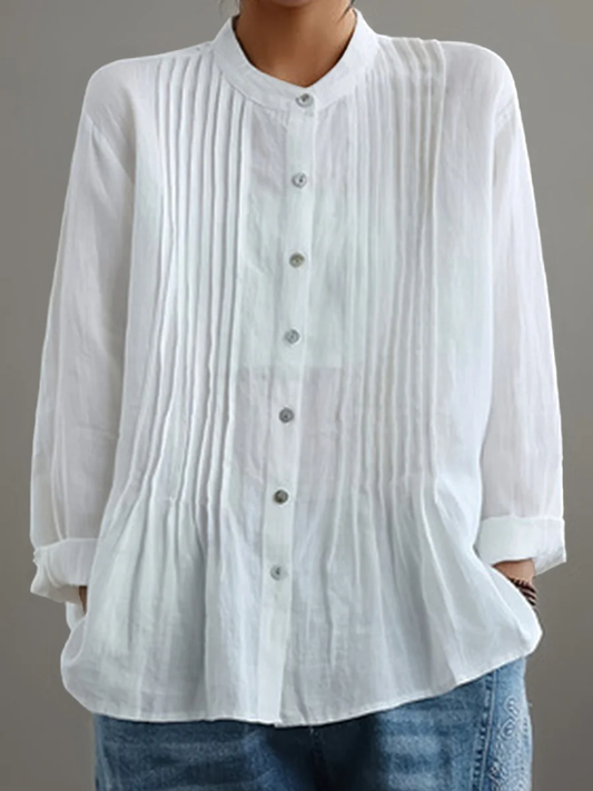 Lora - Women's Casual Cotton And Linen Pleated Shirt