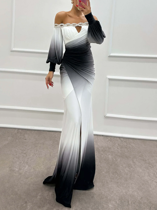 Olga - Gradient Off-Shoulder Evening Maxi Dress