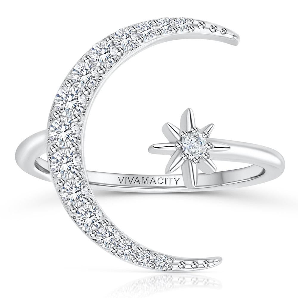 Moon and Star Silver Ring