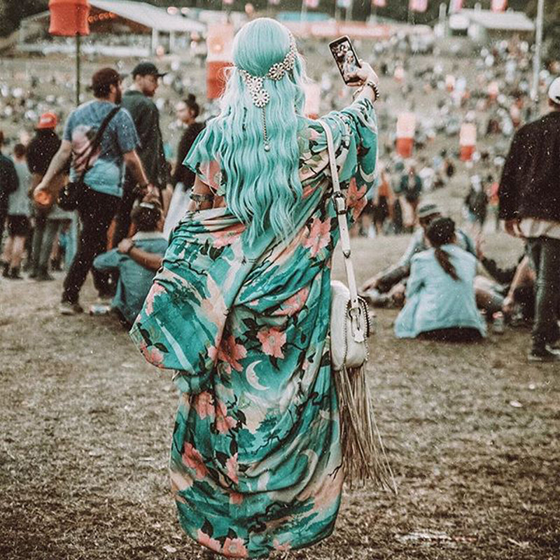 Green floral print kimono cardigan
