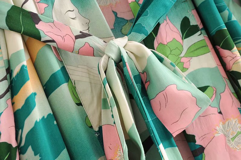 Green floral print kimono cardigan