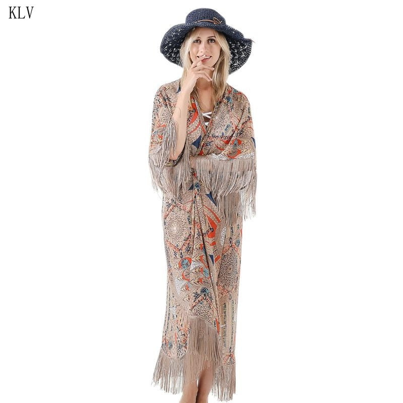 Fringed Tassel Kimono Bikini Cover-up