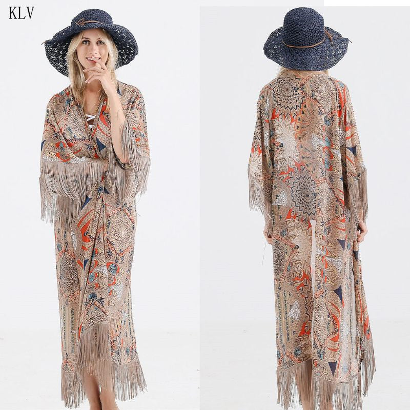 Fringed Tassel Kimono Bikini Cover-up