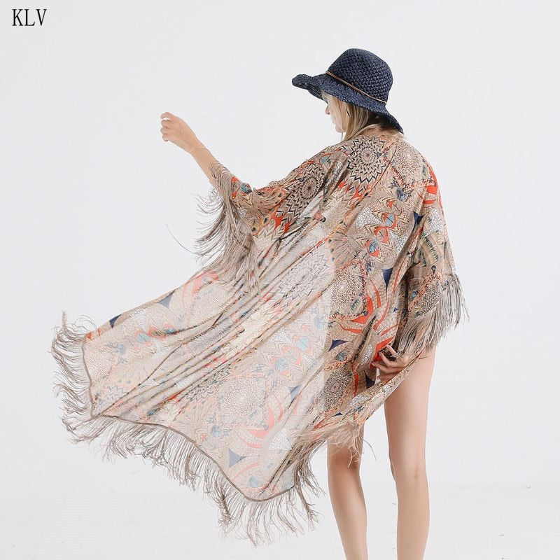 Fringed Tassel Kimono Bikini Cover-up