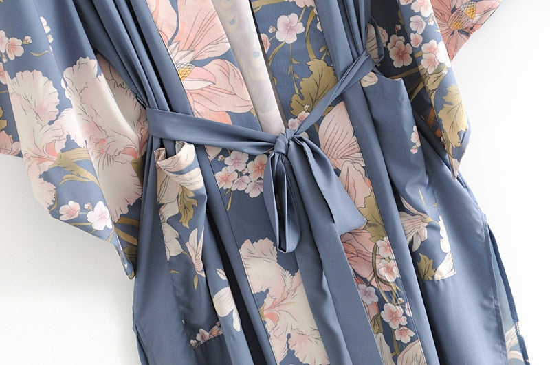 Long kimono robe with batwing sleeves