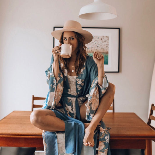 Long kimono robe with batwing sleeves