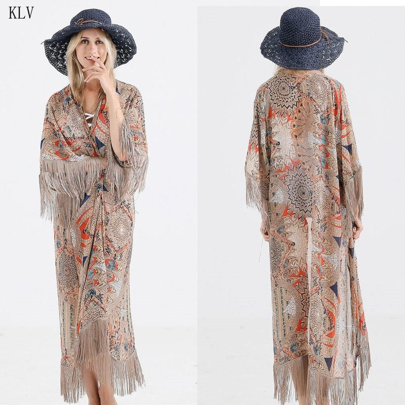 Fringed Tassel Kimono Bikini Cover-up