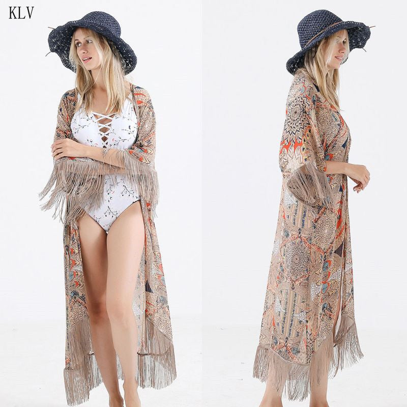 Fringed Tassel Kimono Bikini Cover-up