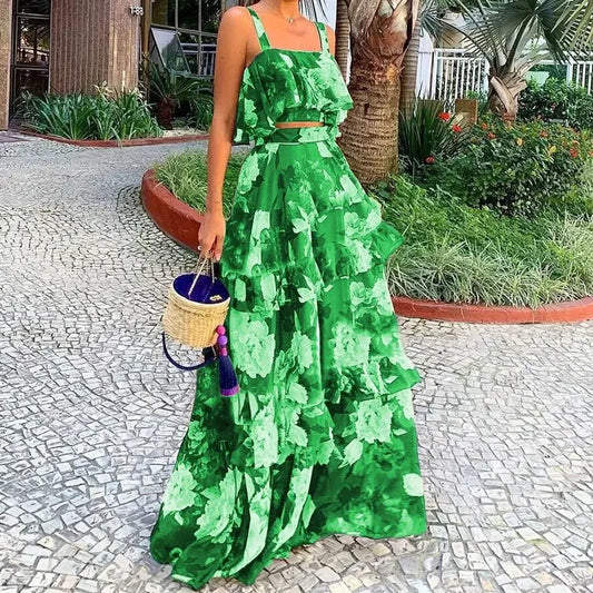 Savi - Printed Two-piece Long Skirt Set