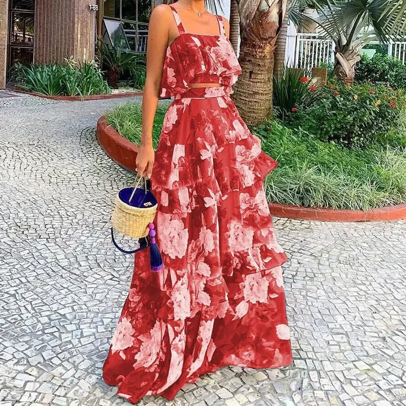Savi - Printed Two-piece Long Skirt Set